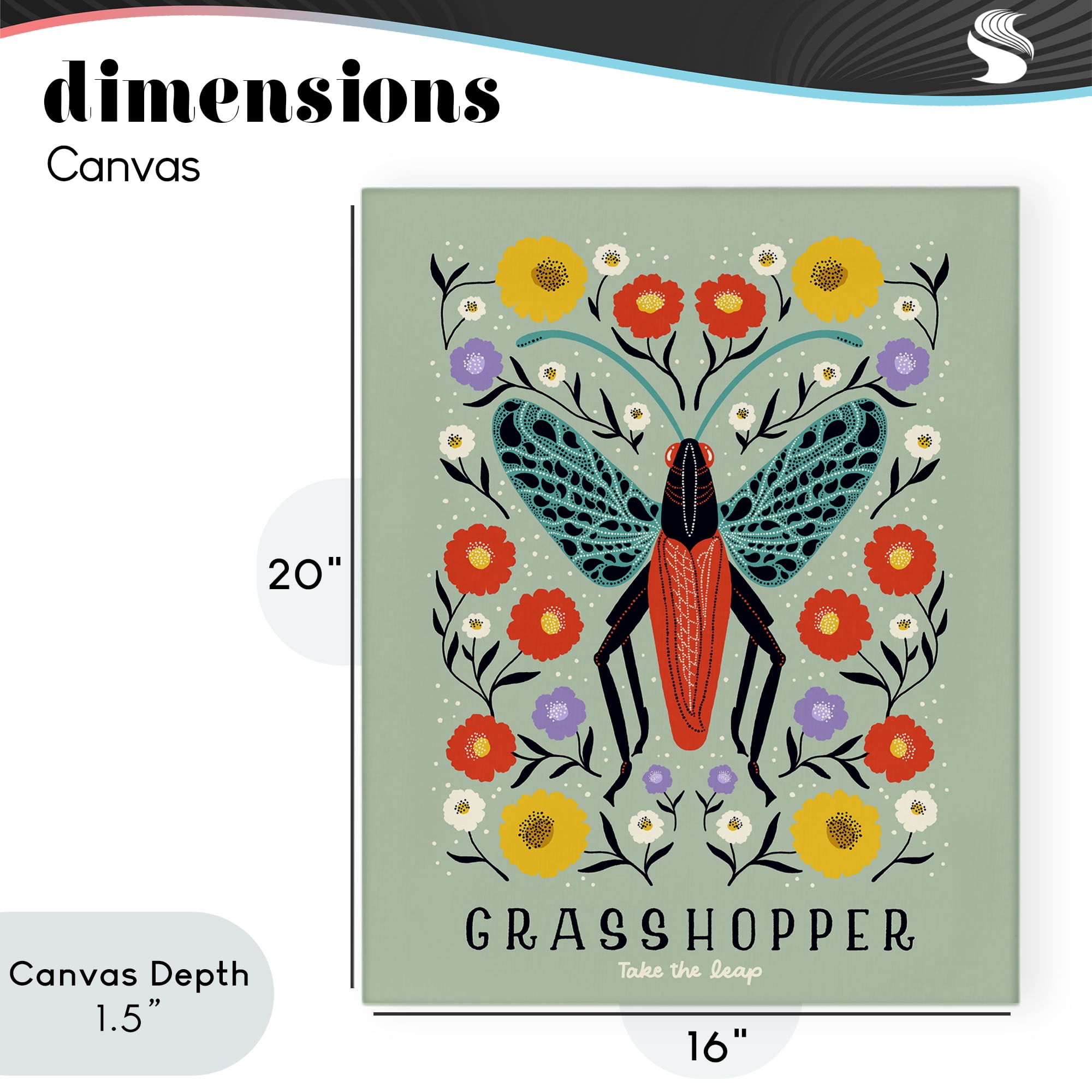 Stupell Industries Symmetrical Grasshopper with Blooms Canvas Wall Art, design by Indira Prieto | IndySign