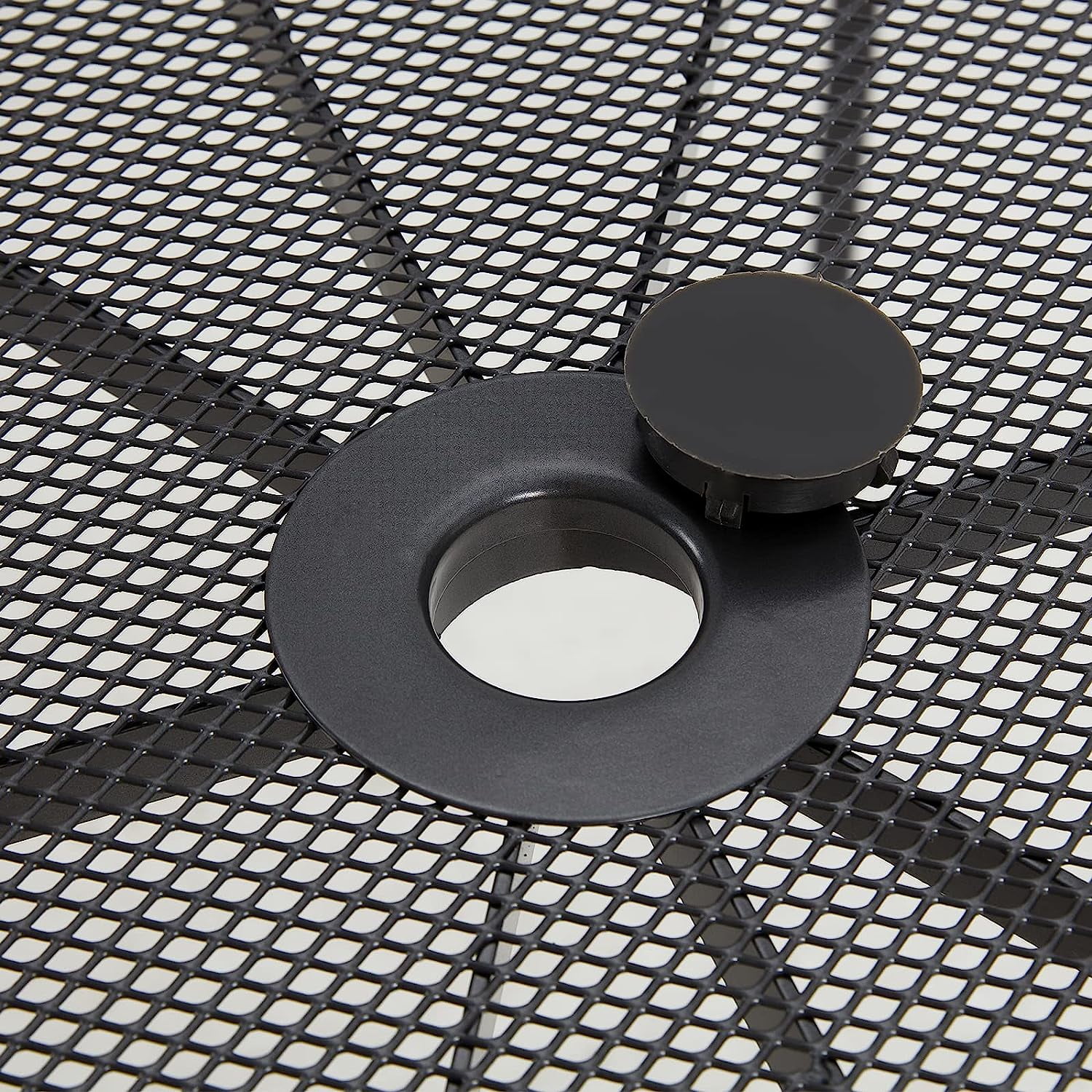 AECOJOY 51"x31" Rectangular Outdoor Dining Table, Metal Patio Table with Umbrella Hole-Black