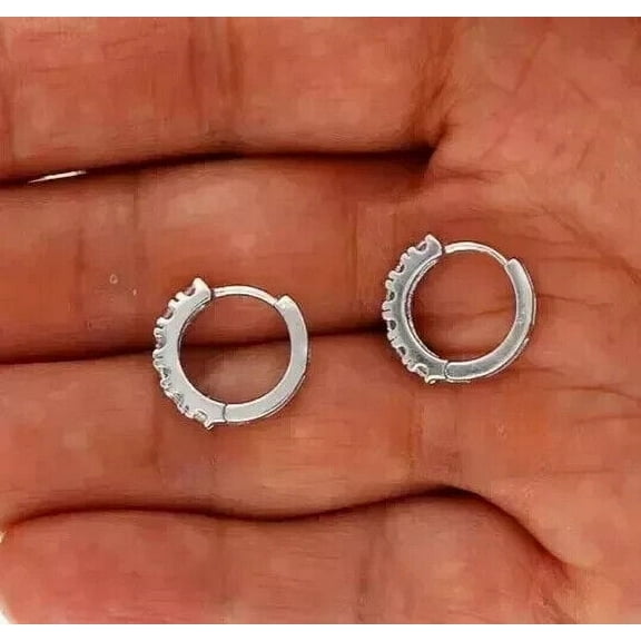 New Adorable Huggie Hoop Earrings 14K White Gold Plated Silver 2Ct Round Cut Lab Created Diamond
