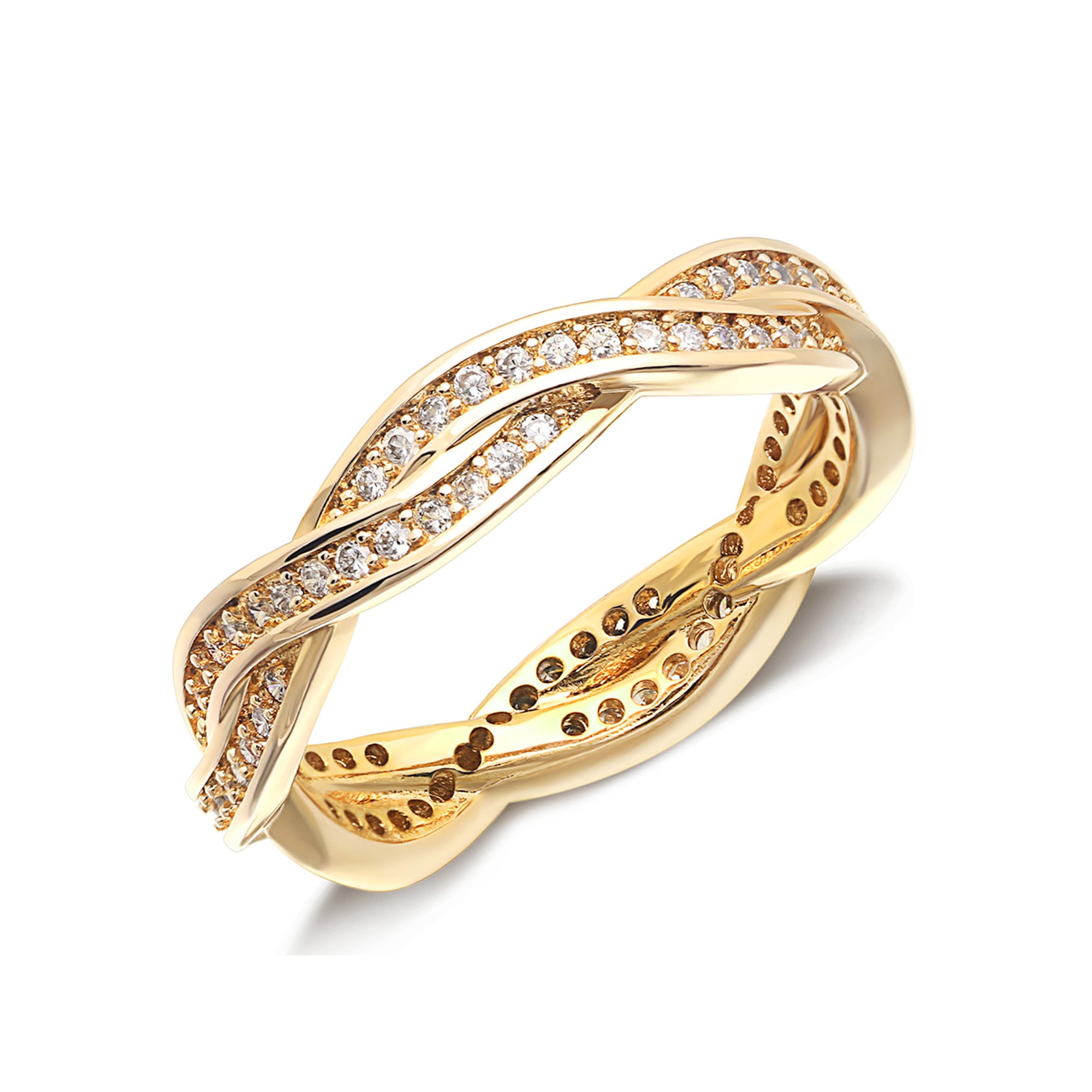 UIONEN Gold Plated Silver Ring Zirconia Twisted Rope Eternity Band for Women Size 4