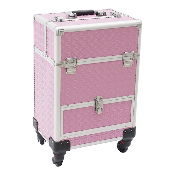 Rolling Nail Case Wheeled Manicure Storage Case Polish Organizer Professional Makeup Trolley for Studio or Travelling Nail Technician Artists Cosmetologist Stylist Pink (13.4*9.8*18.5inch)