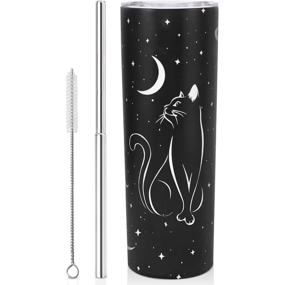 20 Oz Black Cat Tumbler with Lid and Straw, Halloween Goth Witch Stainless Steel Cup Water Bottle Tumbler Drinking Cup, Christmas Cat Lovers Halloween Goth Gifts for Women