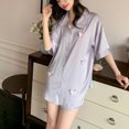 thumbnail image 3 of Defitshape Women's Satin Pajama Set Short Sleeve Shorts Set Pjs 2 Piece Silky Comfy Silk Button Down Soft Spring Lightweight Lounge Set Summer Sleepwear Purple X-Small-Large, 3 of 4