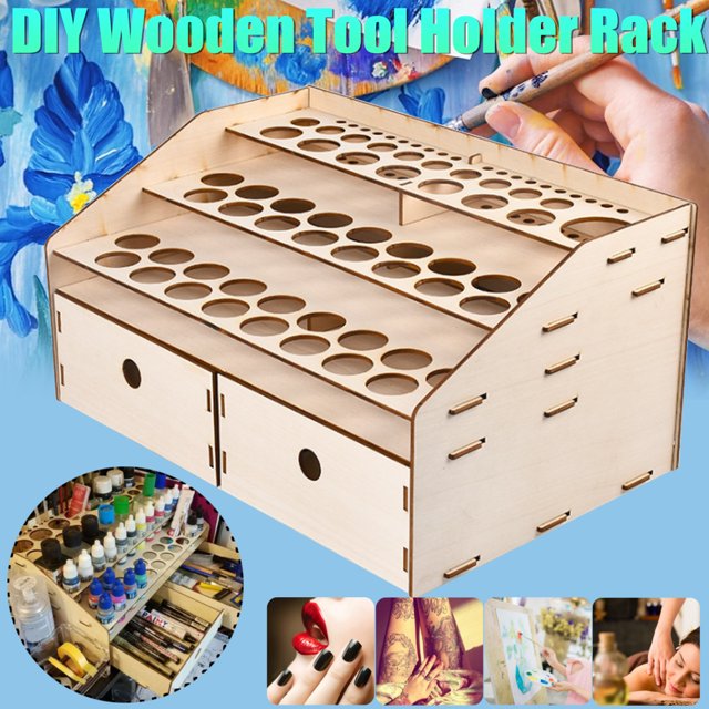 DIY Wooden Tools Holder Rack Pigment Paint Bottle Organizer Storage Stand Model 14.18x9.45x7.29"