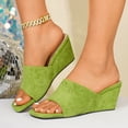thumbnail image 5 of Women's Suede Wedge Slides Plus Size Square Open Toe Slip on Sandals Summer Solid Color Comfortable Footwear for Casual & Outdoor Mint Green 6.5(38), 5 of 9