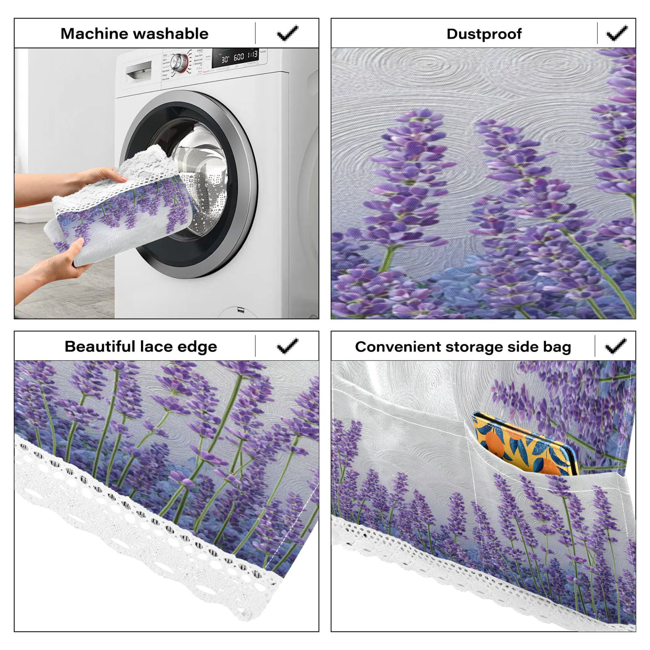 Wobogo Lavender Bushes Washing Machine Cover Dustproof Washer Dryer Cover Waterproof Laundry Room Decorative Protector