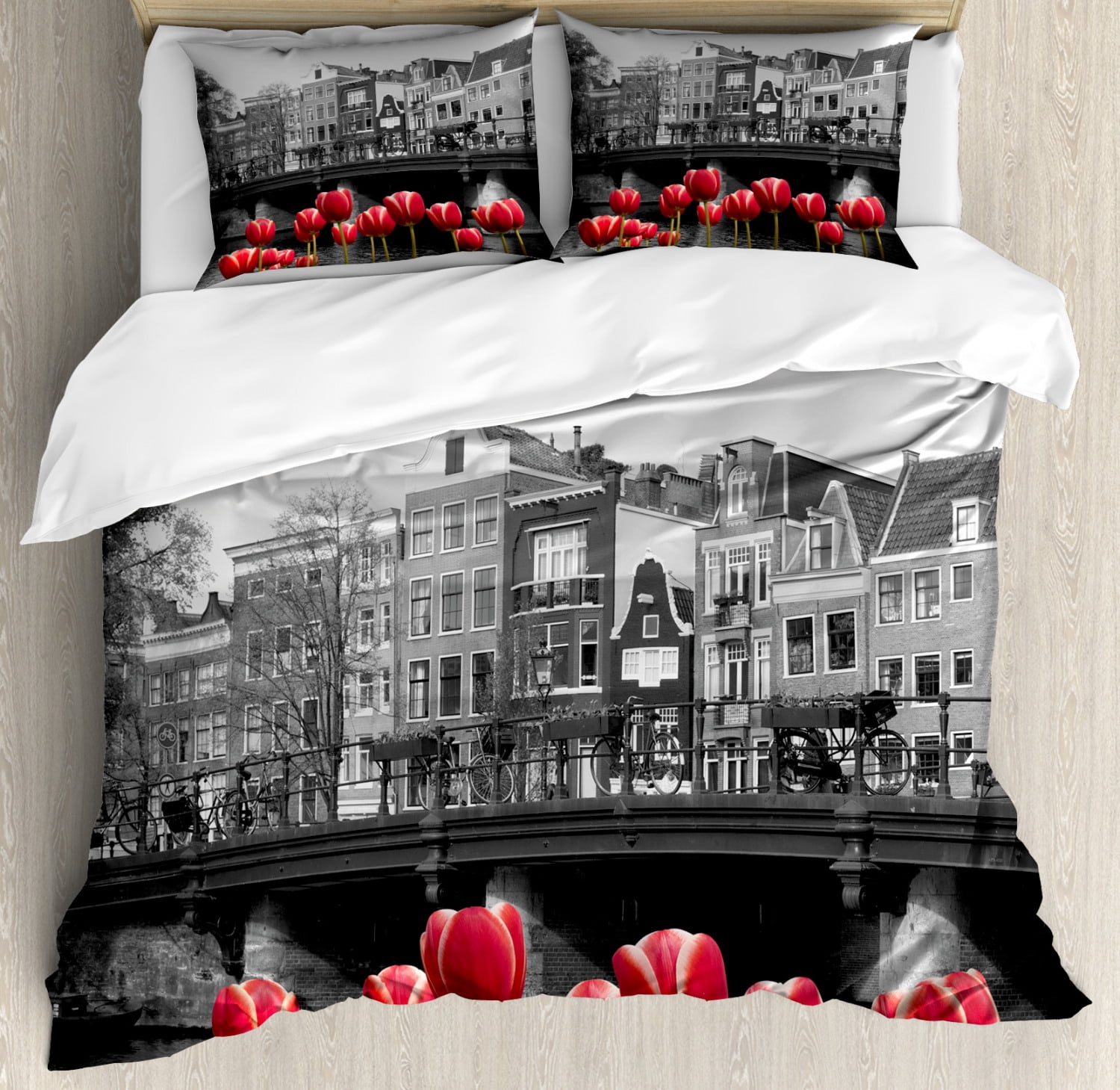 Black And White Duvet Cover Set Monochrome Photo Of Amsterdam