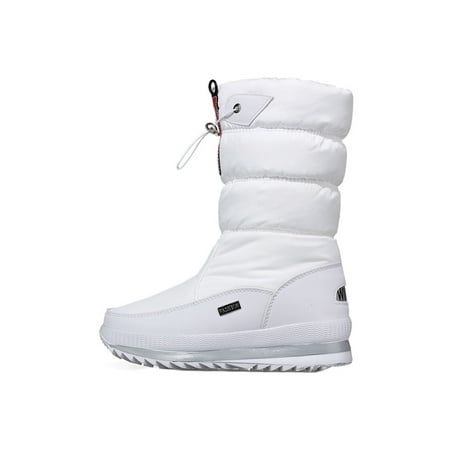 

UKAP Ladies Comfort Winter Warm Shoes Indoor Lightweight Snow Boots Walking Single-Pull Lace Moccasin Boot White 5.5