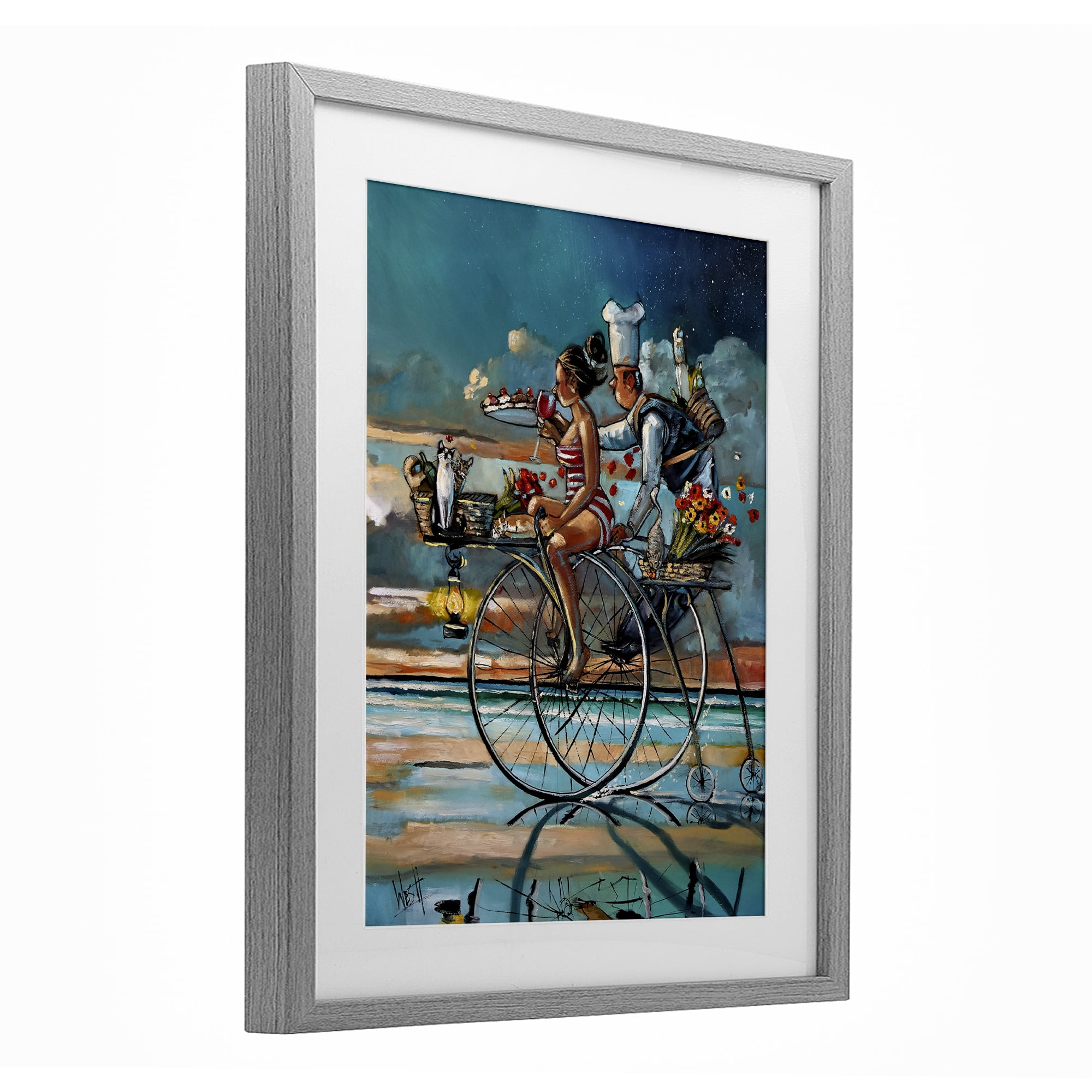 Stupell Industries Zaan's Dream Seaside Bicycle Ride Gray Framed Print Under Glass, design by Ronald West