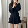 thumbnail image 4 of SMihono Womens V Neck Long Sleeve Sweater Dress Casual Loose Spring Latern Sleeve Knit Flowy Short Mini Skater Dresses Black 4-14, 4 of 7