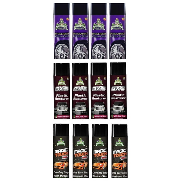 Set of 4 GX-3 Plastic Restorer, 4 Magic Touch & 4 Untouchable Wet Tire Shine Cristal Products