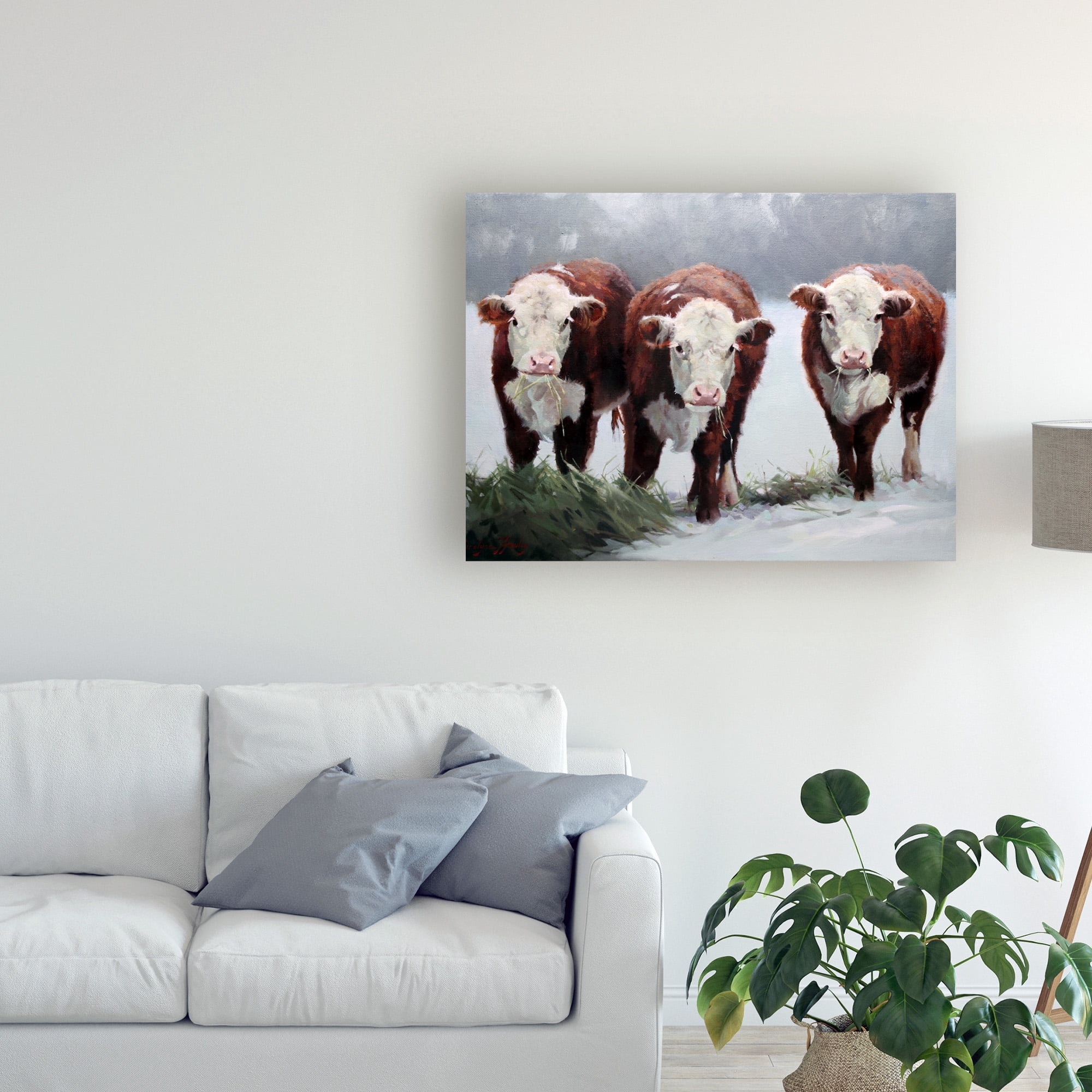 Trademark Fine Art 'Winter Shadows Cows' Canvas Art by Carolyne Hawley