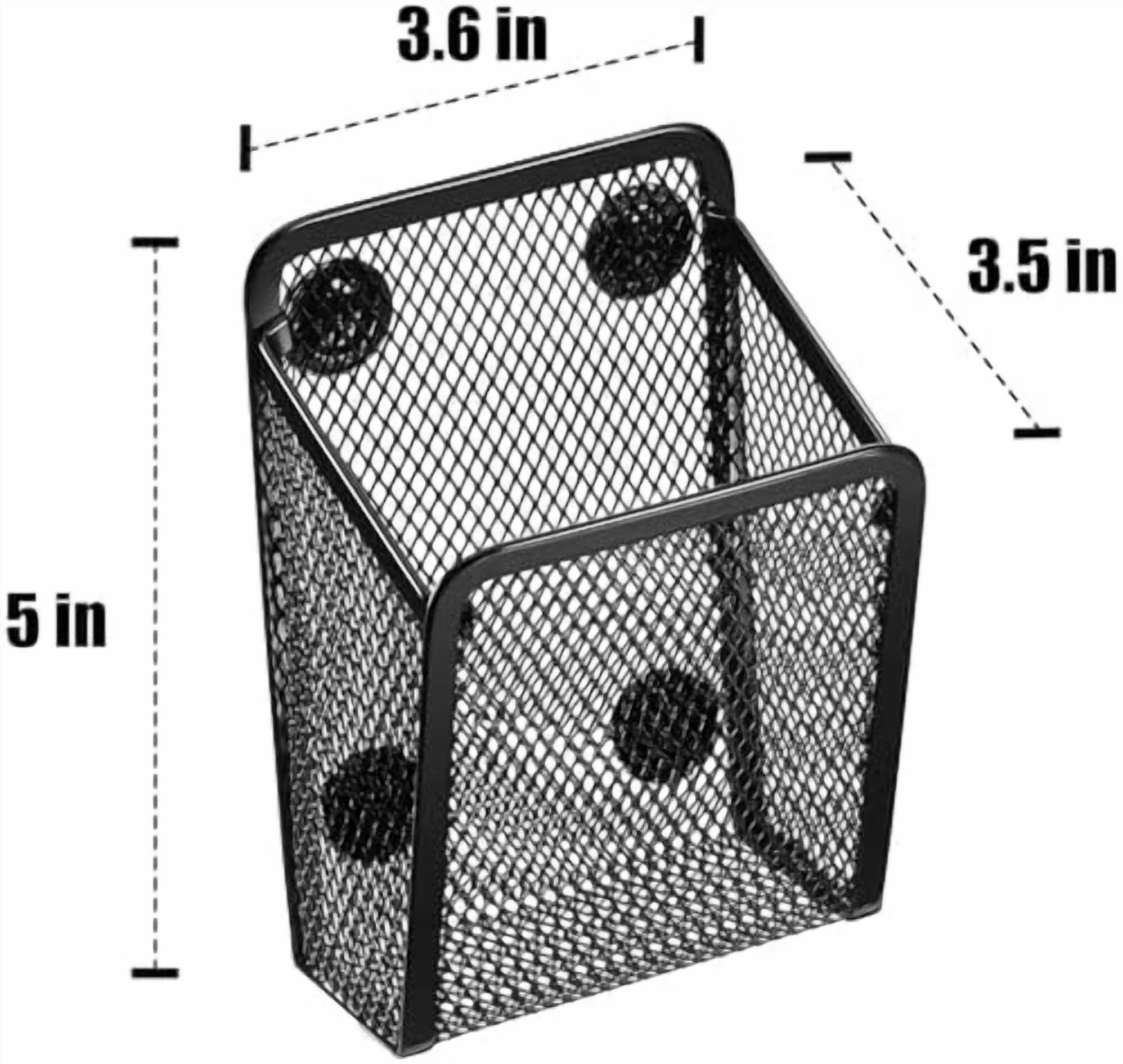 Tekola Magnetic Pencil Holder - Extra Strong Magnets Mesh Marker Holder Perfect for Whiteboard, Refrigerator and Locker Accessories (1 Basket, 2 Packs Black)