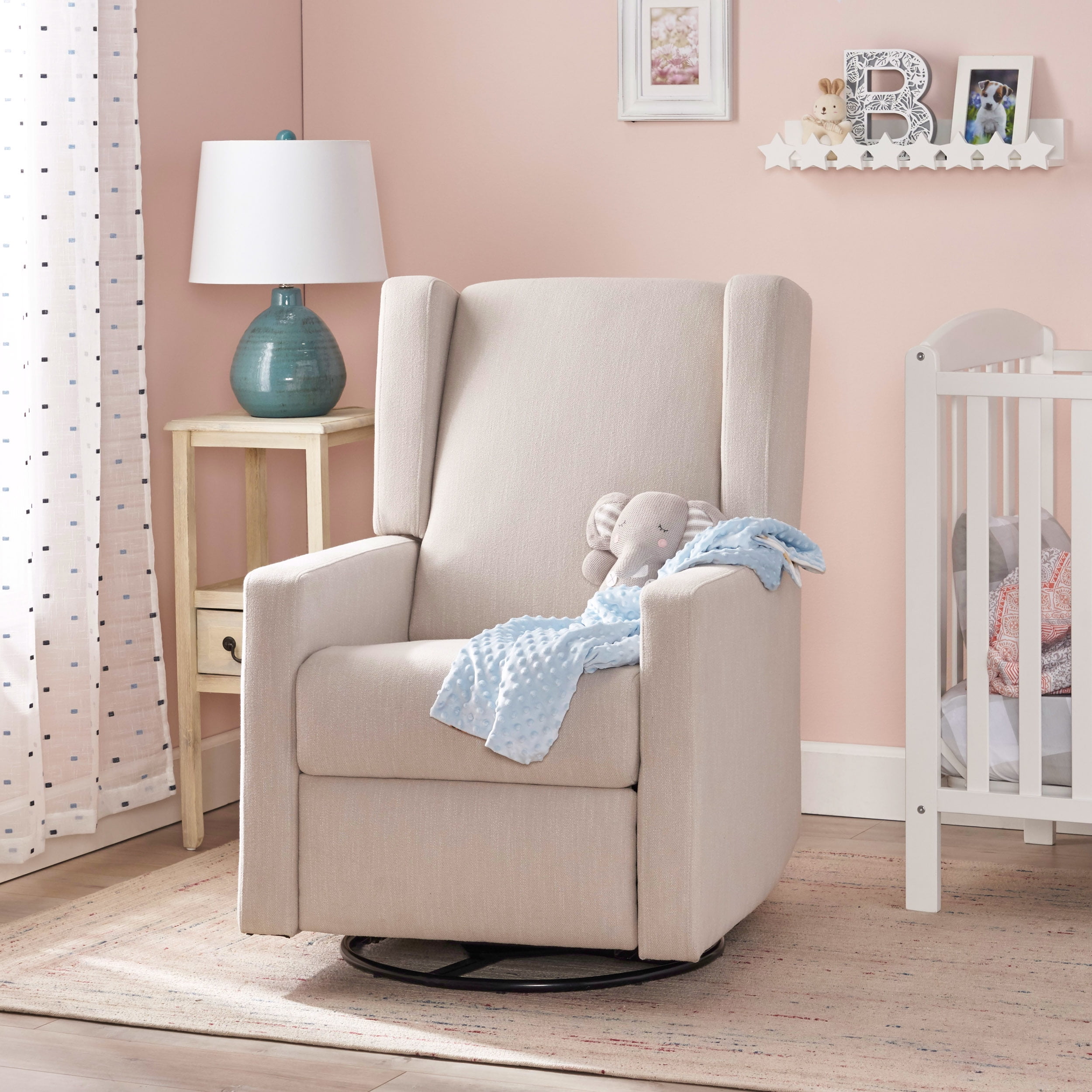 GDF Studio Landau Contemporary Fabric Upholstered Swivel Recliner, Beige and Black