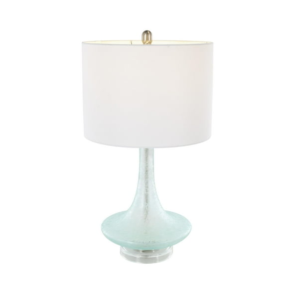 DecMode 25" Textured Frosted Round Teal Table Lamp with White Linen Shade
