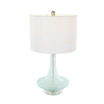 DecMode 25" Textured Frosted Round Teal Table Lamp with White Linen Shade