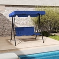 thumbnail image 4 of Melocadol 3 Seats Outdoor Porch Swing Glider, All-Weather Adjustable Canopy, Rust Proof Heavy Duty Stand Swing Chair for Garden, Lawn, Blue, 4 of 6