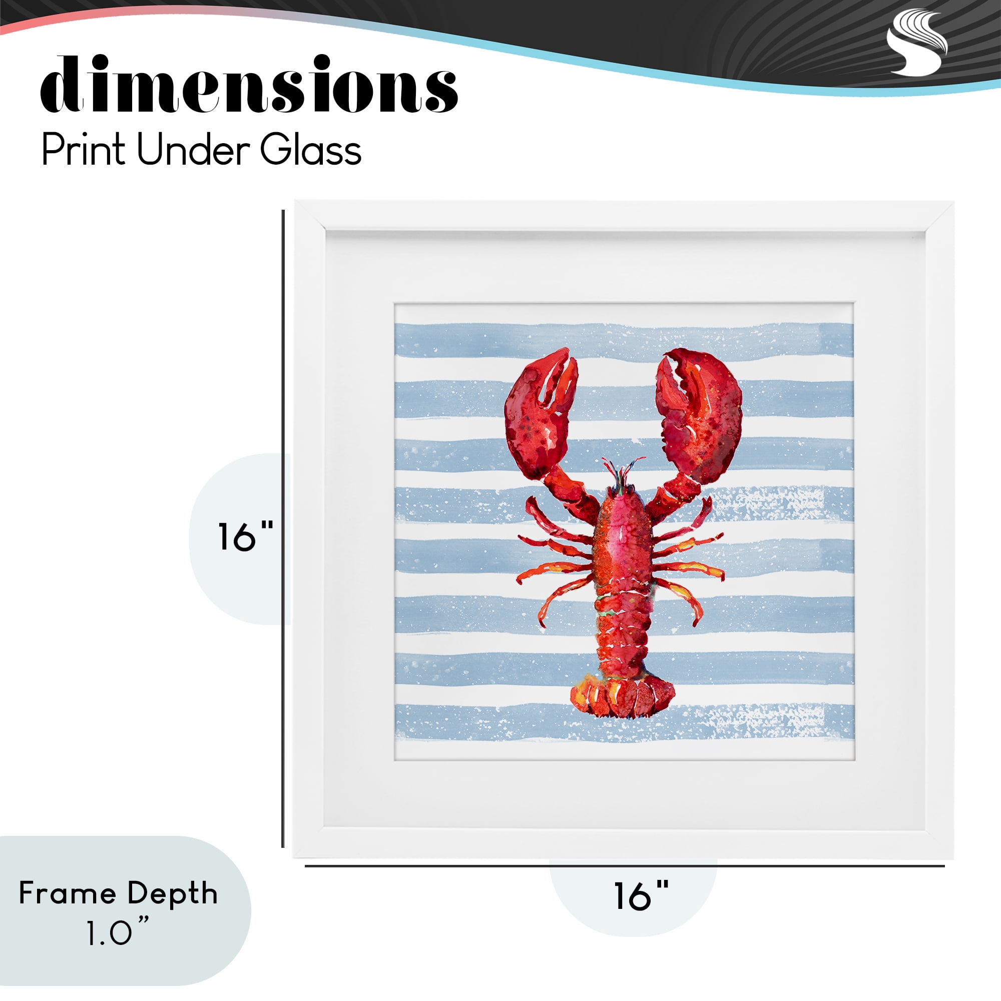 Stupell Industries Red Lobster on Blue Stripes White Framed Print Under Glass, design by Patricia Pinto