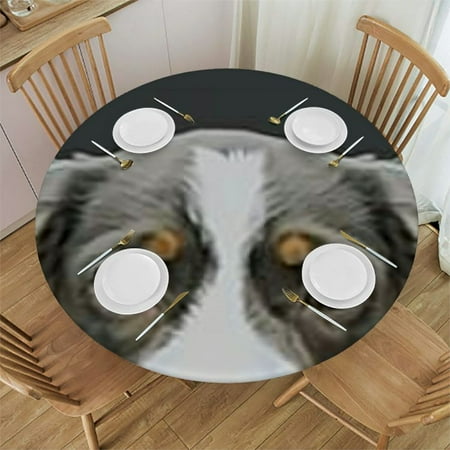 

Sheronv Sad Dog Round Table Cover Stain Resistant Washable Indoor Outdoor Tablecloth Kitchen Dining Wedding Parties 100% Polyester Waterproof Fabric 38 -42