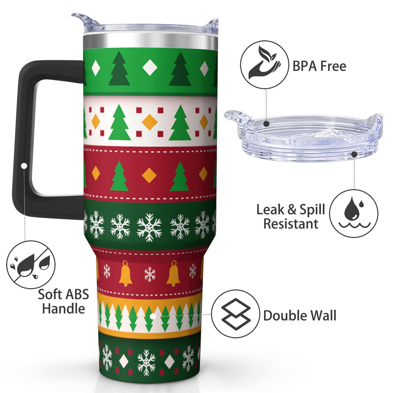 1pc 40 oz Christmas Tumbler with Lid and Straw Stainless steel Insulated tumblers Cute water bottle Travel/Gym coffee tumbler Gifts for Women/men