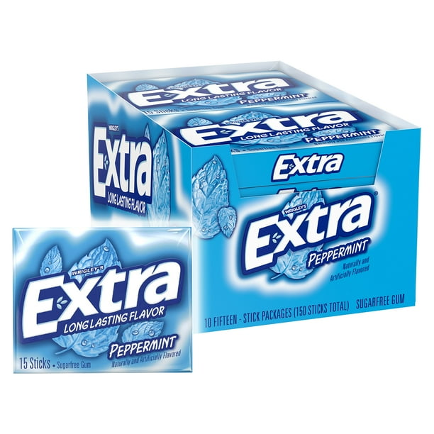 EXTRA Gum Peppermint Chewing Gum, 15 Pieces Packs, 10 Count Walmart