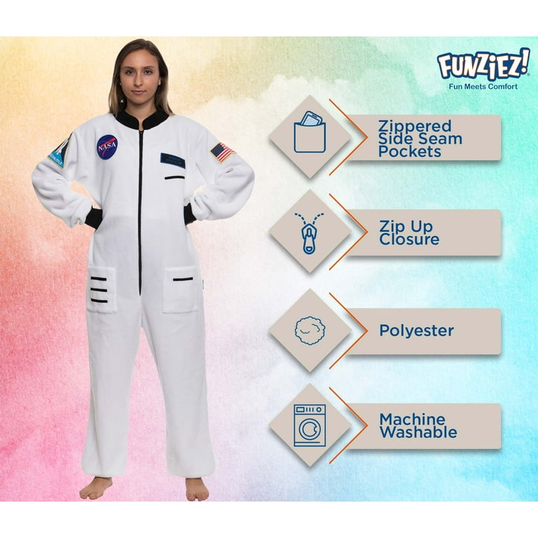 Astronaut Slim Fit Unisex Costume Pajamas One Piece Plush Novelty Spacesuit Costume Jumpsuit By FUNZIEZ White Large Walmart