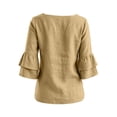 thumbnail image 4 of Tops for Women 3/4 Sleeve Square Neck Solid Color Casual Cotton Linen with Petal Sleeves Top, 4 of 8