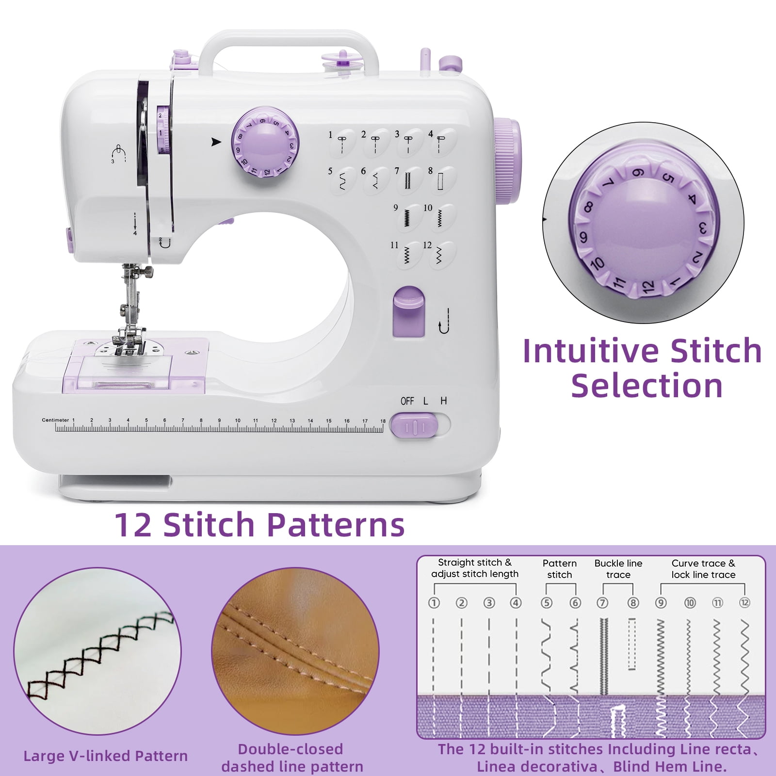 BSHAPPLUS® Portable Sewing Machine,49 Piece Handheld Electric Sewing Machines Kit,12 Stitch Patterns Mini Sewing Machine for Beginners Kids,Household Multifunctional Crafting Mending Machine