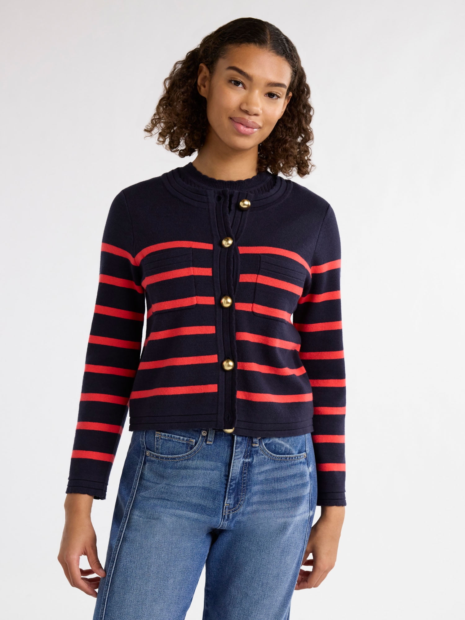 Free Assembly Women’s Pocket Cardigan Sweater with Long Sleeves, Midweight, Sizes XS-XXXL