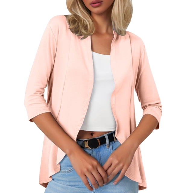 Women Cardigan Three Quarter Sleeve Solid Color Soft Elastic Casual All Occasions Wear