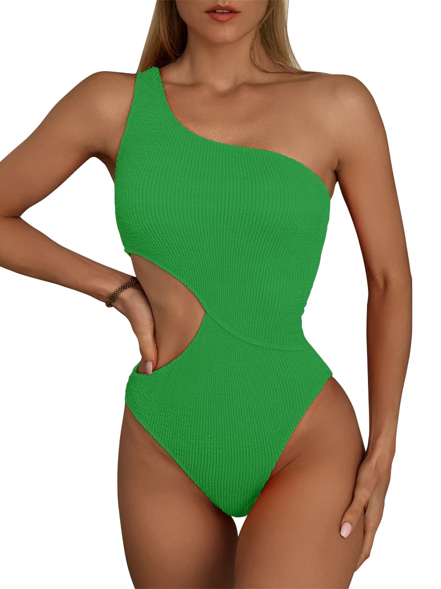 Inadays Women's One Piece Swimsuit OneShoulder Swimwear Waist Cutout