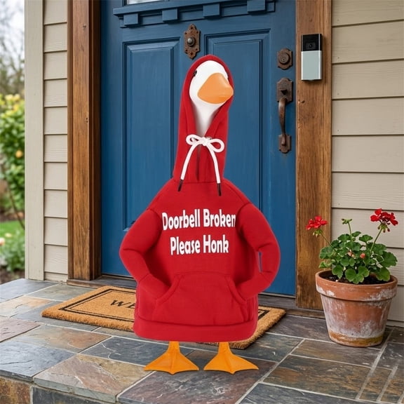 RUINIXCW Funny Porch Goose Outfits Red Hoodie Sweatshirt for 23 inch Cement Plastic Goose Statue Accessories Garden Porch Goose Clothes Yard Patio Lawn Decor (No Goose)