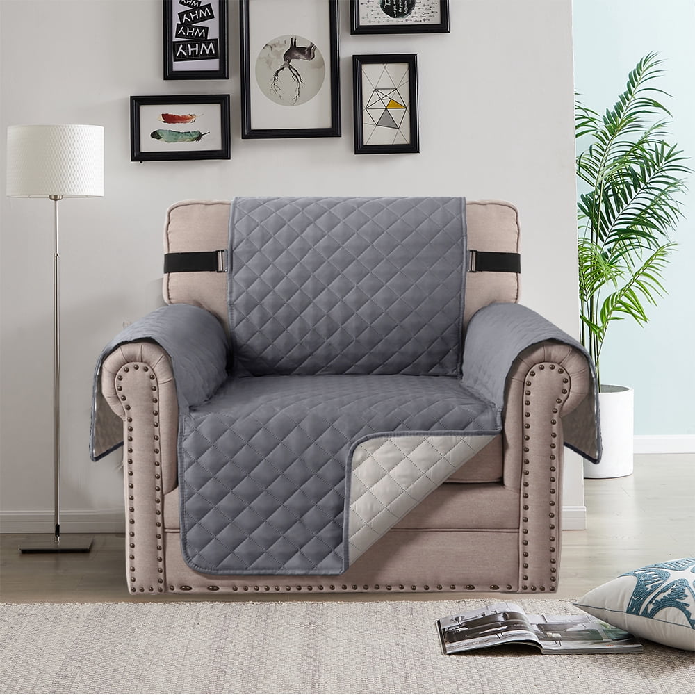 SHANNA Sofa Slipcover Reversible Quilted Sofa Cover, Water Resistant Couch Covers Furniture Protector for Pets Kids, Grey, Armchair Cover