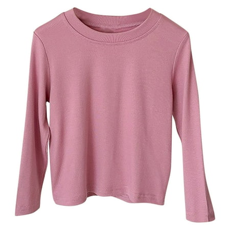

Ixbnca Children s Cotton Shirts Casual Loose Solid Color Basic Kids Shirt Long Sleeved Round Neck Top