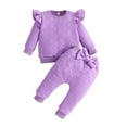 thumbnail image 2 of Chemises pour Filles, Hauts Décontractés Mode pour Filles à Manches Longues Col Rond Bouton Ensembles de Pantalons Longs Unis, 2 of 7