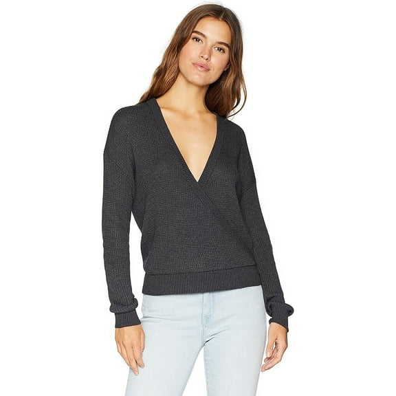 Splendid Women's Surplice Front Sweater, Heather Charcoal, Medium