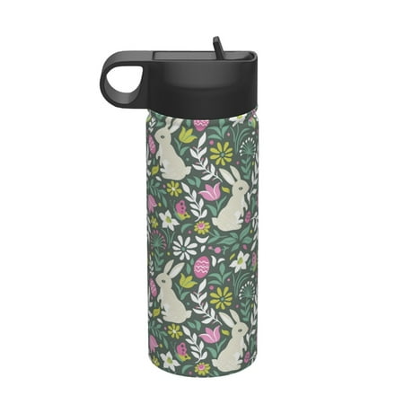 

Salouo Retro Bunny Floral Pattern 18 oz Water Bottle With Straw Stainless Steel Sports Water Cup Flask Wide Mouth Travel Thermal Mug for Home Office Car