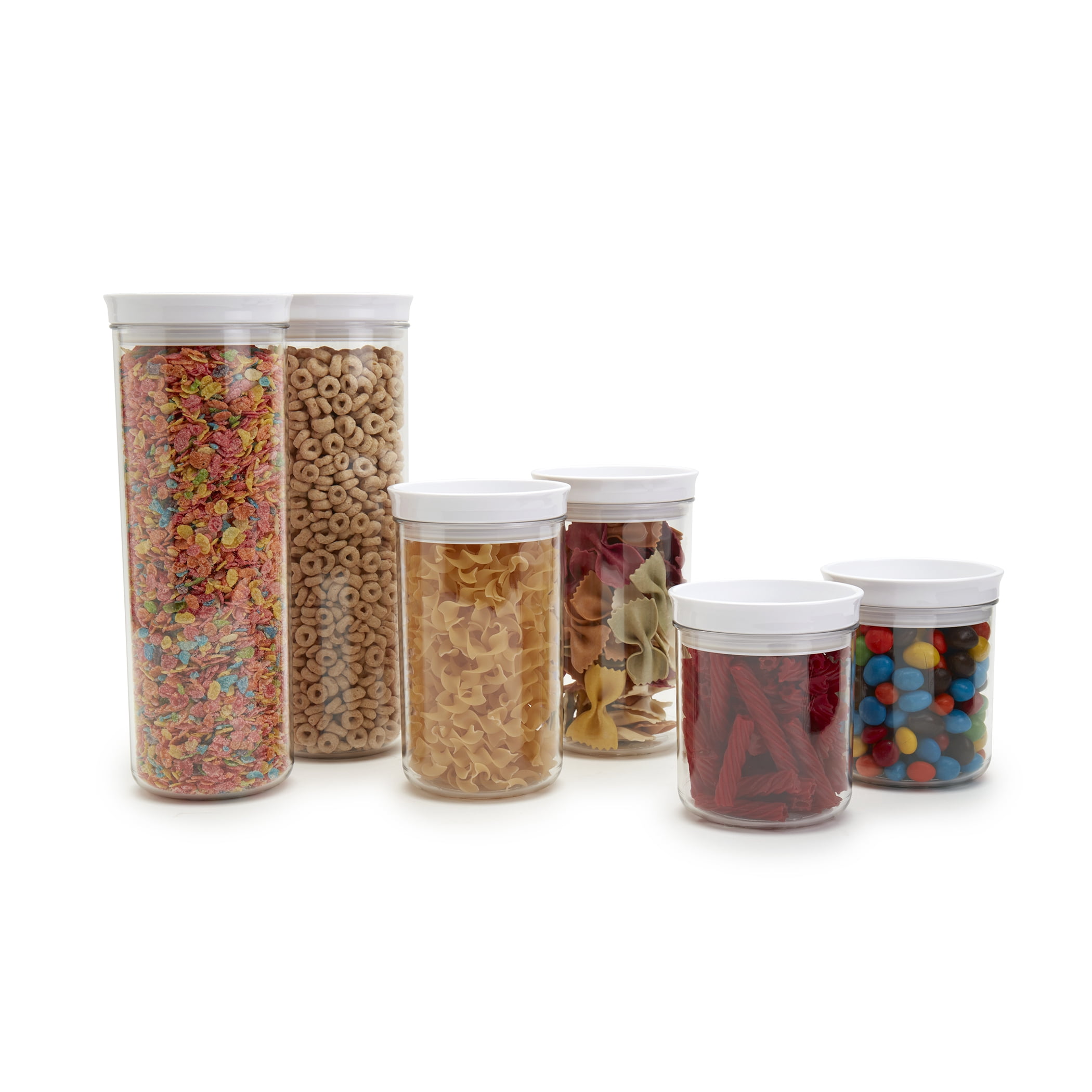 Mason Craft & More 6 Piece Clear Plastic Tall Food Storage Canisters Containers Set Airtight Dishwasher Safe, 18 oz. / 29 oz. / 51 oz.