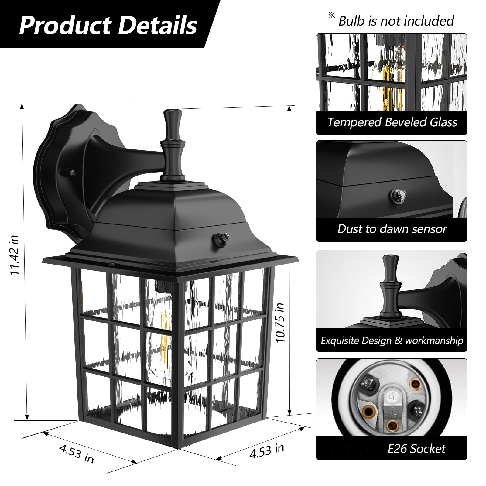 GEYANG Dusk to Dawn Outdoor Wall Light Fixtures - Sensor Porch Lights, Exterior Wall Sconce, Anti-Rust, Waterproof, Garage & Doorway Lights,2 Pack(excluding light bulbs)