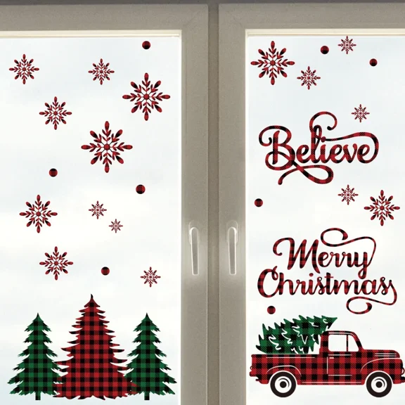 Christmas Window Cling Sticker Brightly Colored Cartoon Patterns Winter Stickers