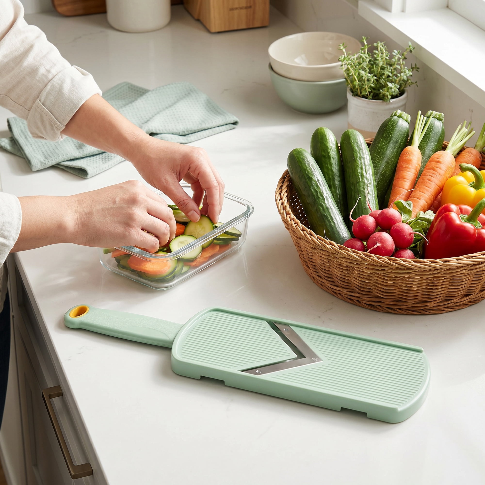 Unique Bargains Multifunctional Mandoline Slicer & Chopper for Kitchen Green 12"x3.3"
