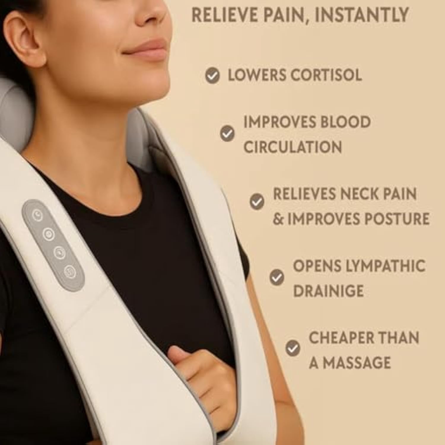 Noxa Massager - 2025 New Noxa Neck and Shoulder Massager, Neck and Shoulder Massagers, 3-Speed Adjustable Modes, Cordless Desig Lymphatic Necks Massagers (Grey)