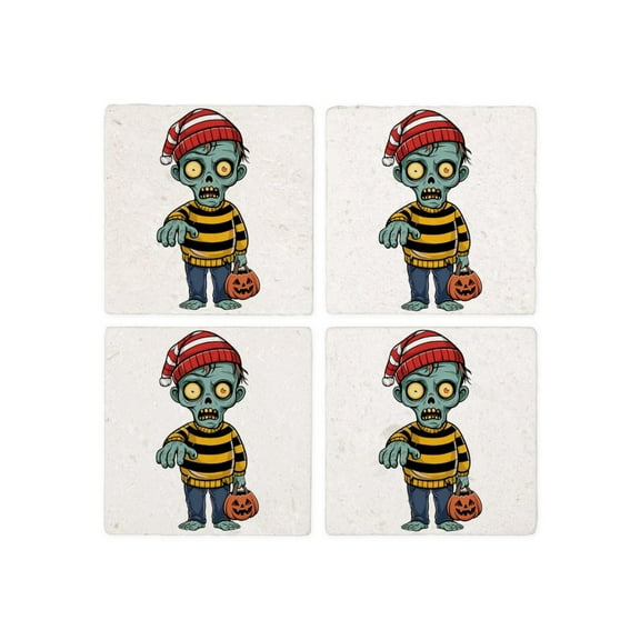 CafePress - Scary Zombie T Shirt - Tile Coaster, Drink Coaster Set of 4