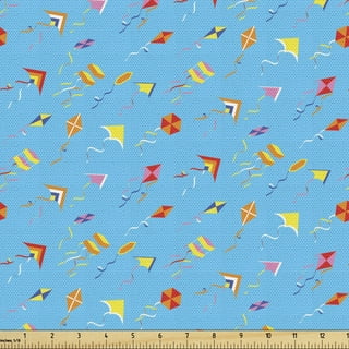 Kite Flying, Blue Yellow, Quilt Fabric Sold by the Yard, Baby