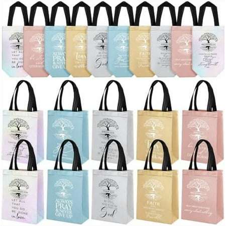 30 Pcs Christian Gift Bag Bulk Religious Gift Bag with Handle Medium Size Bible Verse Baptism Reusable Welcome Non Woven Halloween Treat Handbag for Church Bible Study Group(Multicolored)