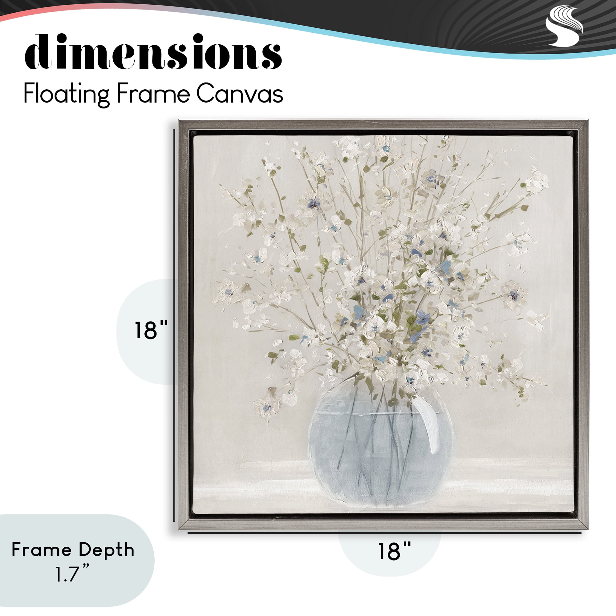 Stupell Industries Subtle Glass Vase Bouquet Gray Framed Floater Canvas Wall Art, design by Carol Robinson