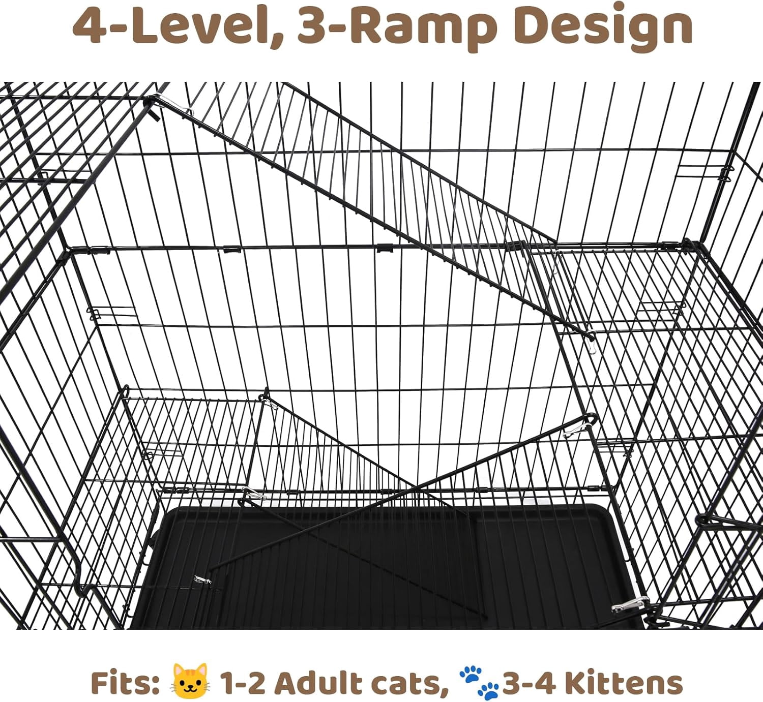 Homey Pet 51 Inch Cat Cages Indoor, Large 4-Tier Cat Crates for Indoor Cats, Collapsible Metal Wire Cat Enclosures Big Kennel for Adult Cats Kitten  with Hammock, Ladders, 360° Wheels