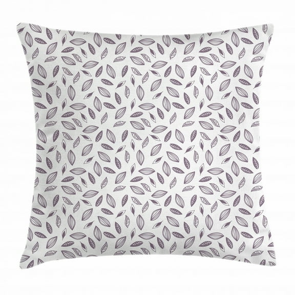 Mauve and White Throw Pillow Cushion Cover, Hand Drawn Autumn Season Themed Pattern Sketch Leaves Illustration, Decorative Square Accent Pillow Case, 24 X 24 Inches, Mauve and White, by Ambesonne