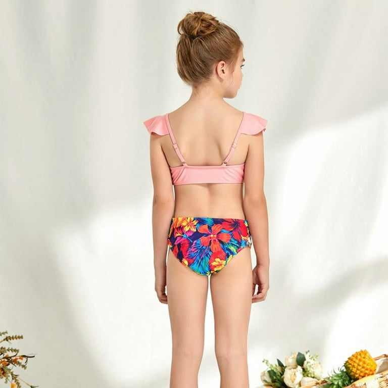 ESHOO Girls Ruffled Bikinis Swimsuits 7-14T, Little Girls Floral Bathing  Suit Bikini Top + Bottoms, 2 Pieces, Size 7-14 Years
