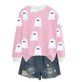 thumbnail image 2 of YVNAURA Halloween Graphic Pullover Crewneck Sweatshirt for Women Oversized Loose Fit Long Sleeve Pumpkin Ghost Bat Print Spooky Season Casual Fall Top 1 Pack, Pink,L, 2 of 3